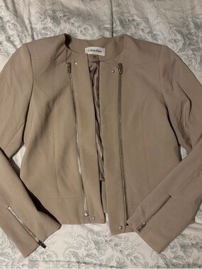 Calvin Klein Beige Zip-Front Blazer Jacket